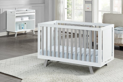 Cuna convertible tres en uno estándar de madera maciza y manufacturada en gris y blanco