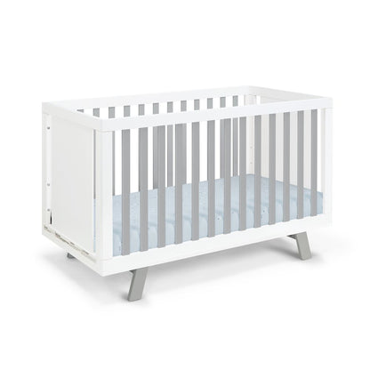 Cuna convertible tres en uno estándar de madera maciza y manufacturada en gris y blanco