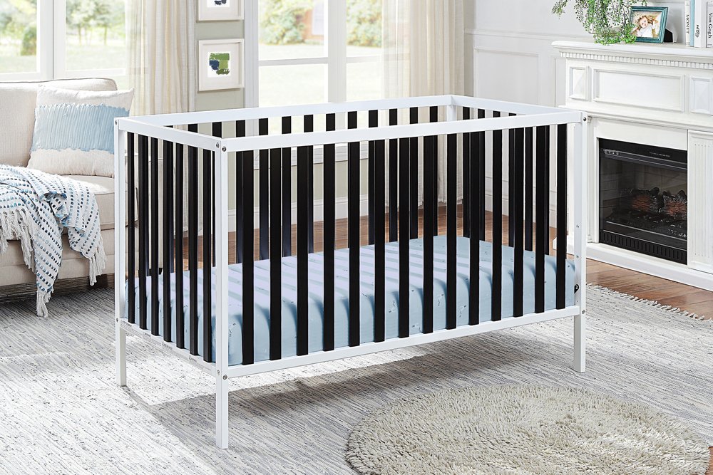 Cuna convertible tres en uno estándar de madera maciza y manufacturada en blanco y negro