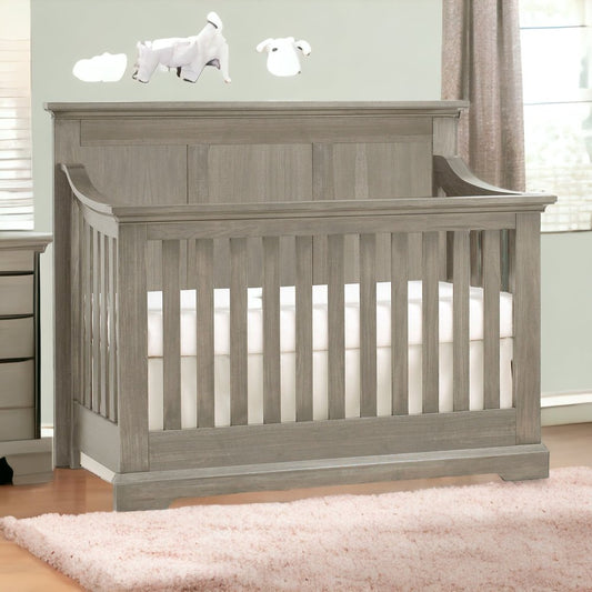Cuna convertible cuatro en uno estándar de madera maciza y manufacturada color gris ceniza