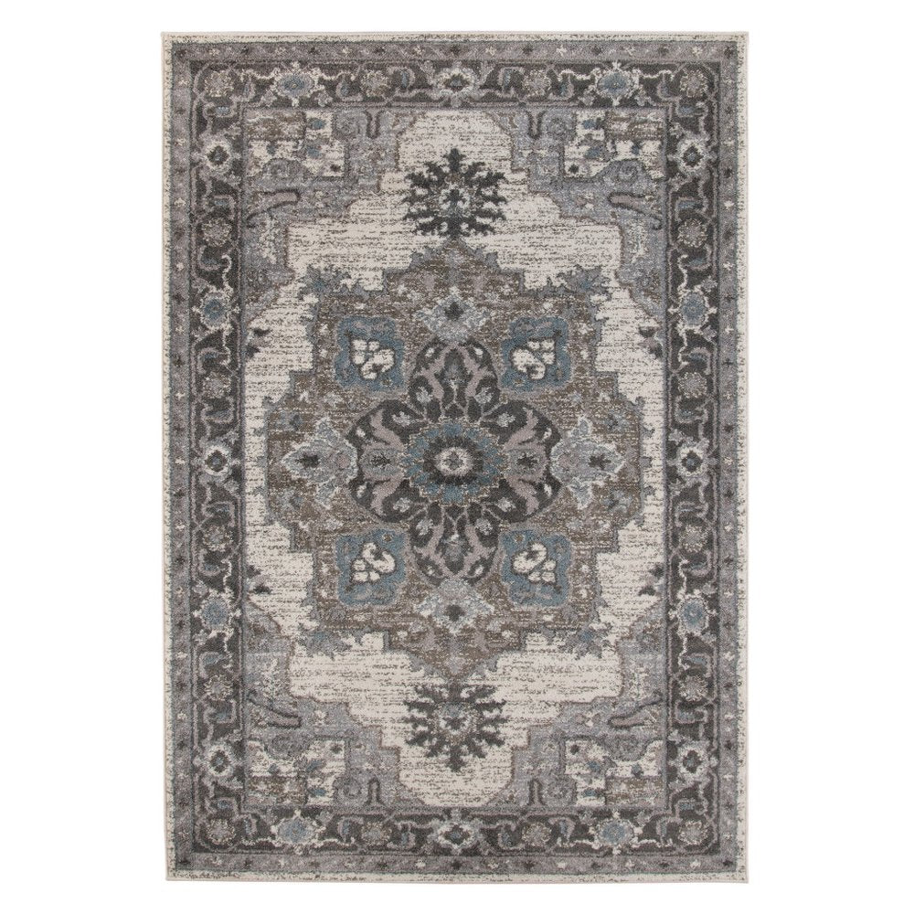 9' X 12' Ivory Taupe and Gray Medallion Power Loom Area Rug