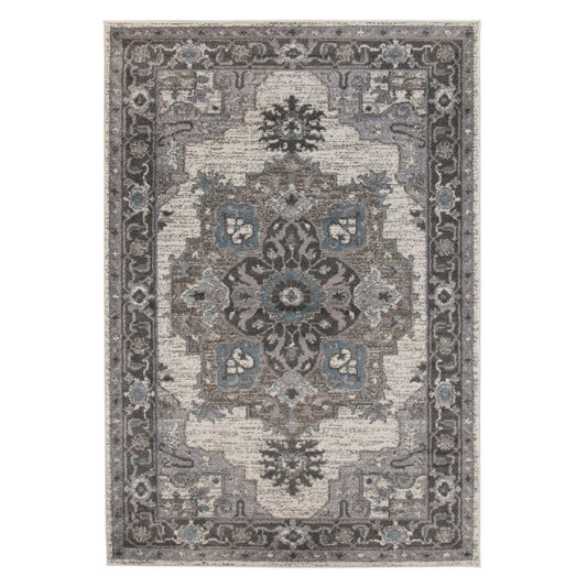 9' X 12' Ivory Taupe and Gray Medallion Power Loom Area Rug