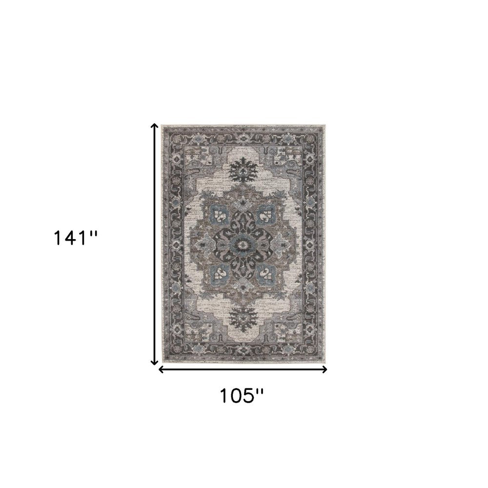 9' X 12' Ivory Taupe and Gray Medallion Power Loom Area Rug