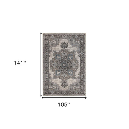 9' X 12' Ivory Taupe and Gray Medallion Power Loom Area Rug