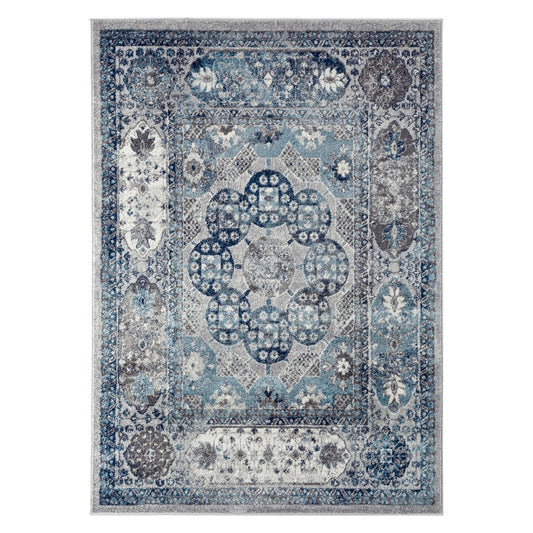 9' X 12' Ivory Blue And Gray Medallion Area Rug