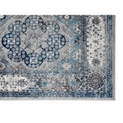 9' X 12' Ivory Blue And Gray Medallion Area Rug