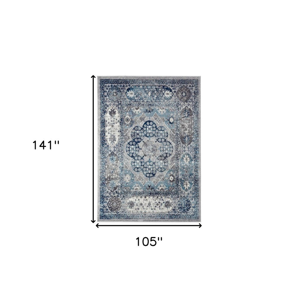 9' X 12' Ivory Blue And Gray Medallion Area Rug