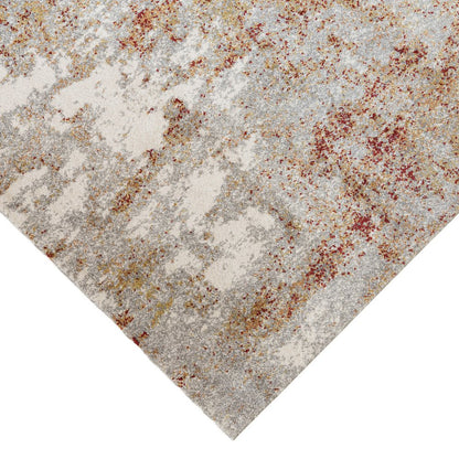 9' X 12' Ivory Red And Gray Abstract Area Rug