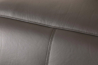 Seccional esquinero de cinco piezas en forma de U, reclinable eléctrico, de cuero italiano gris con consola
