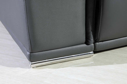 Seccional esquinero de cinco piezas en forma de U, reclinable eléctrico, de cuero italiano gris con consola