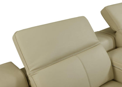 Seccional esquinero de cinco piezas en forma de U, reclinable eléctrico, de cuero italiano beige con consola