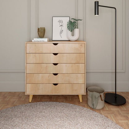Cómoda de cinco cajones de madera natural de 36"