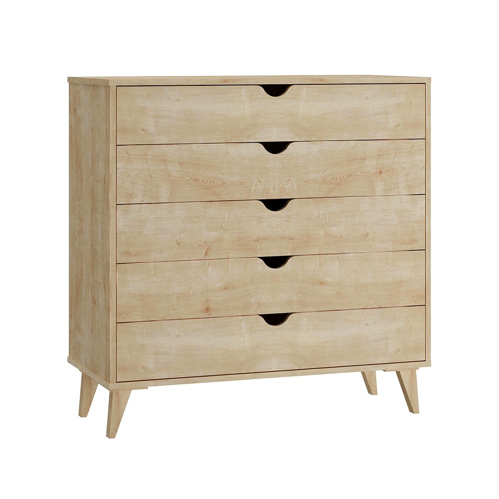 Cómoda de cinco cajones de madera natural de 36"