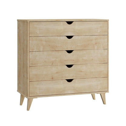 Cómoda de cinco cajones de madera natural de 36"