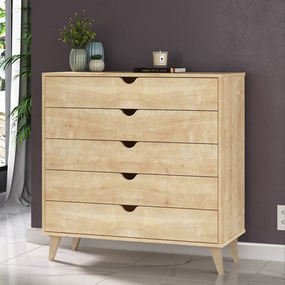 Cómoda de cinco cajones de madera natural de 36"