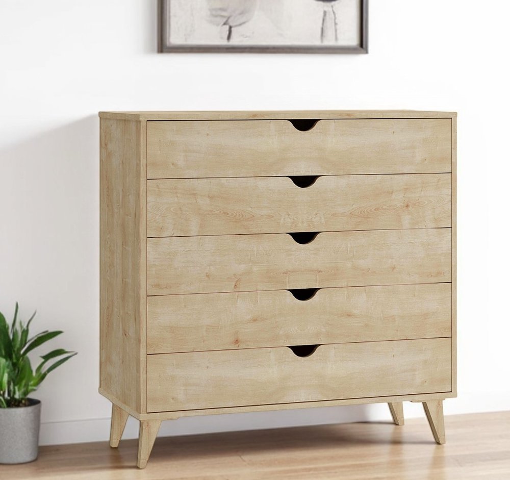 Cómoda de cinco cajones de madera natural de 36"