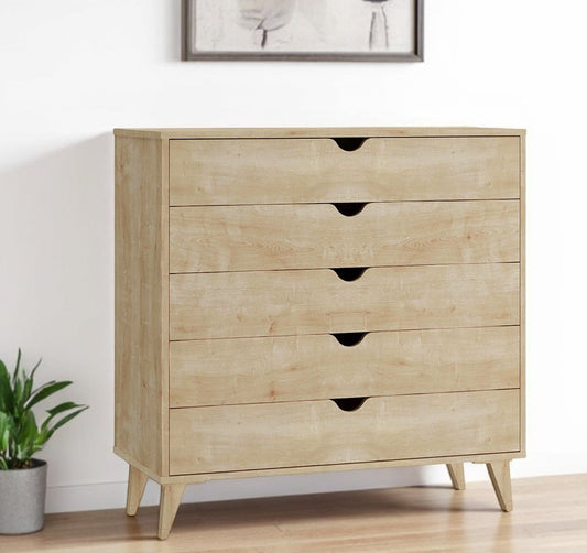 Cómoda de cinco cajones de madera natural de 36"