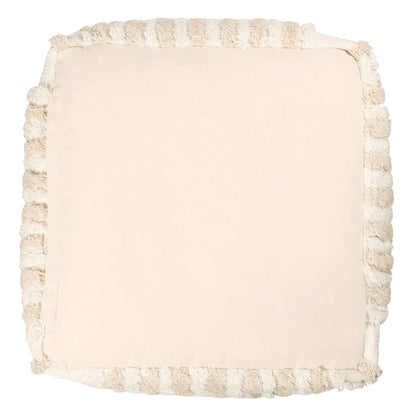 18" Beige Cotton Cube Striped Pouf Ottoman