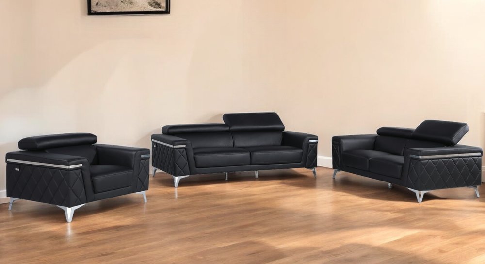 Conjunto de tres piezas de cuero italiano negro para cinco personas