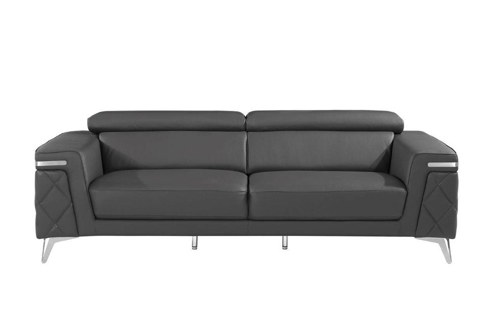 Conjunto de asientos para cinco personas de tres piezas en cuero de grano superior gris