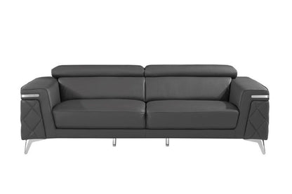 Conjunto de asientos para cinco personas de tres piezas en cuero de grano superior gris