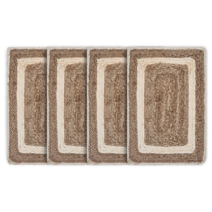 19" Set of Four Natural And Ivory Geometric Braided Jute Placemats