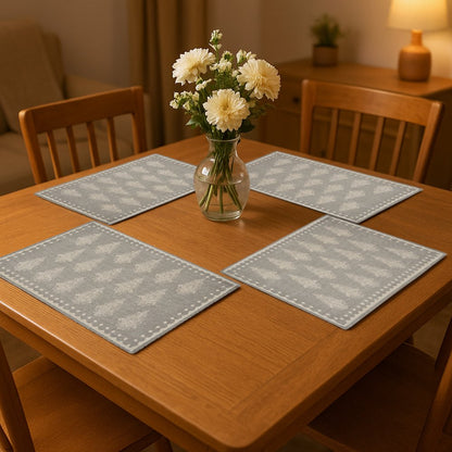 19" Set of Four Gray And Cream Geometric Medallion Cotton Placemats