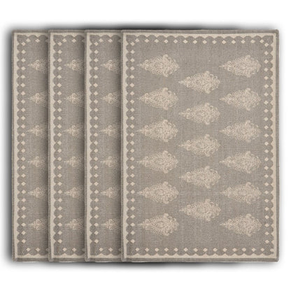 19" Set of Four Gray And Cream Geometric Medallion Cotton Placemats