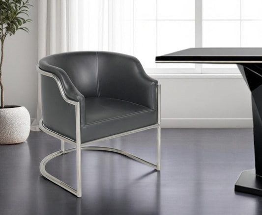 Charcoal and Silver Upholstered Leather Curved Back Dining Arm Chair