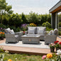 Five Piece Gray Rattan Sofa Seating Group With Fire Pit And Table