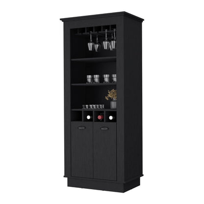 70" Black Bar Cabinet With Wine Storage