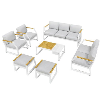 Seven Piece White Metal Sofa Seating Group With Table