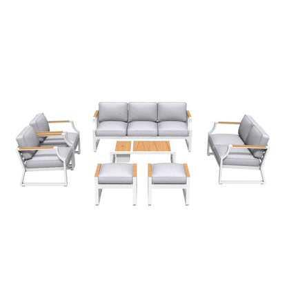 Seven Piece White Metal Sofa Seating Group With Table