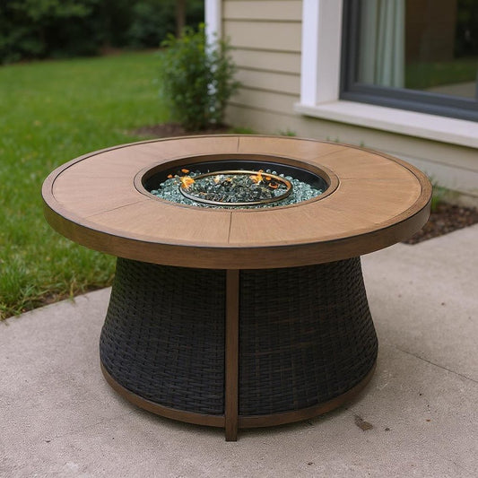 50000 BTU 42" Brown Aluminum Natural Gas Round Fire Pit Table With Cover