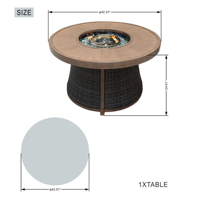 50000 BTU 42" Brown Aluminum Natural Gas Round Fire Pit Table With Cover