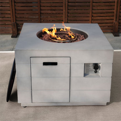 50000 BTU 35" Gray Aluminum Natural Gas Square Fire Pit Table With Cover