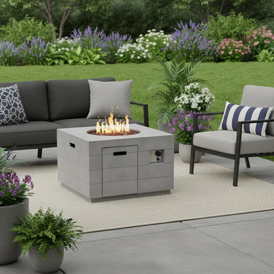 50000 BTU 35" Gray Aluminum Natural Gas Square Fire Pit Table With Cover