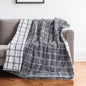 50" X 60" Gray and White Velvet Quilted Plaid Plush Throw Blanket