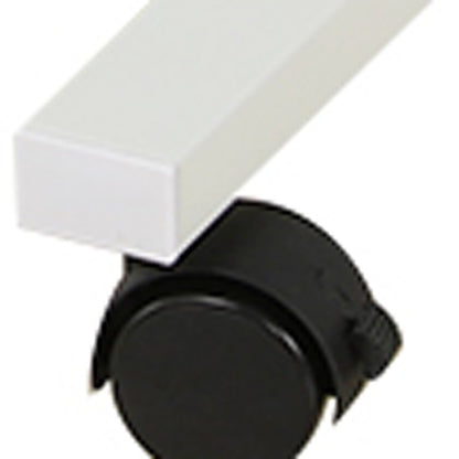 Escritorio de pie ajustable con ruedas de madera blanca y acero inoxidable