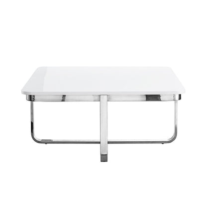 35" White And Silver Metallic Stainless Steel Square Coffee Table