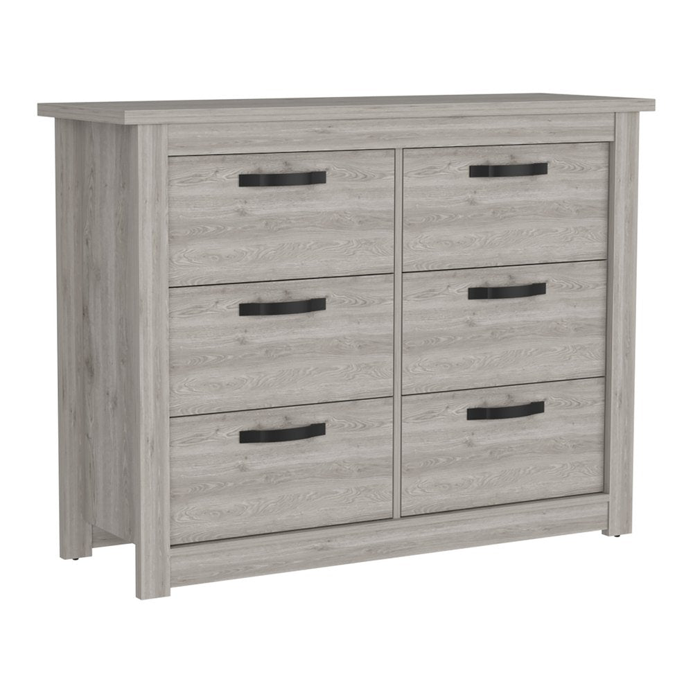 Cómoda doble de seis cajones gris claro de 47"