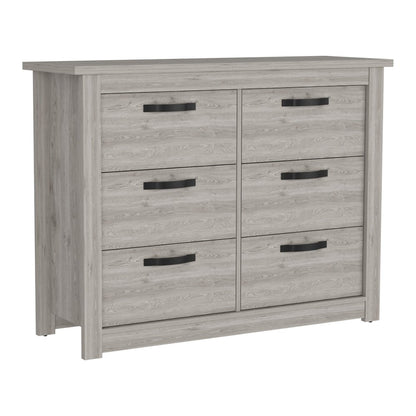 Cómoda doble de seis cajones gris claro de 47"