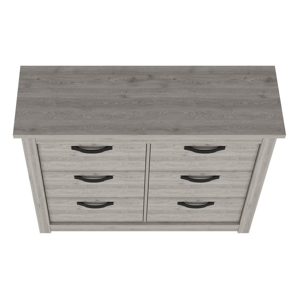 Cómoda doble de seis cajones gris claro de 47"