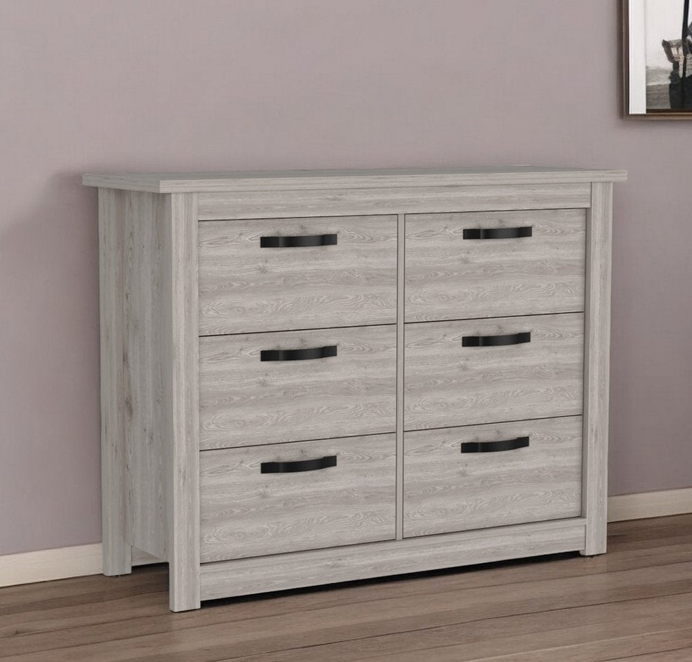 Cómoda doble de seis cajones gris claro de 47"