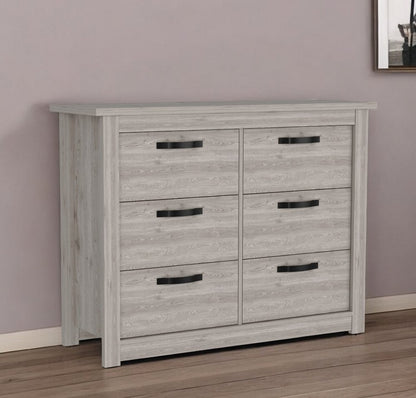 Cómoda doble de seis cajones gris claro de 47"