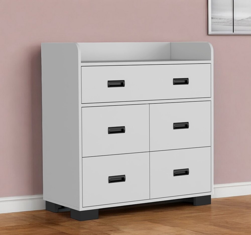 34" Dark Brown Five Drawer Dresser