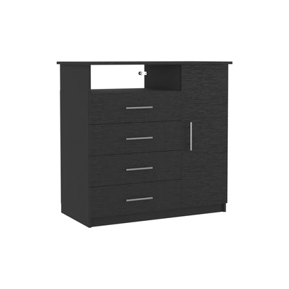 Cómoda combinada de cuatro cajones negra de 36"