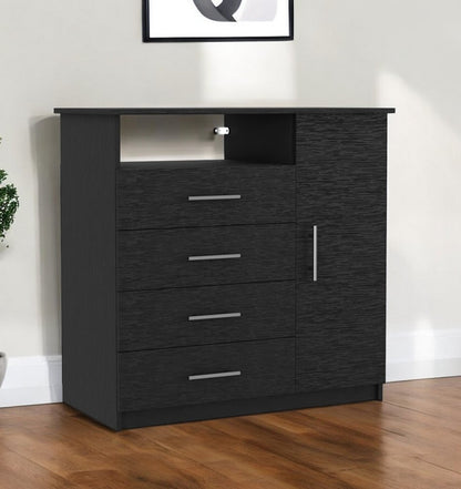 Cómoda combinada de cuatro cajones negra de 36"