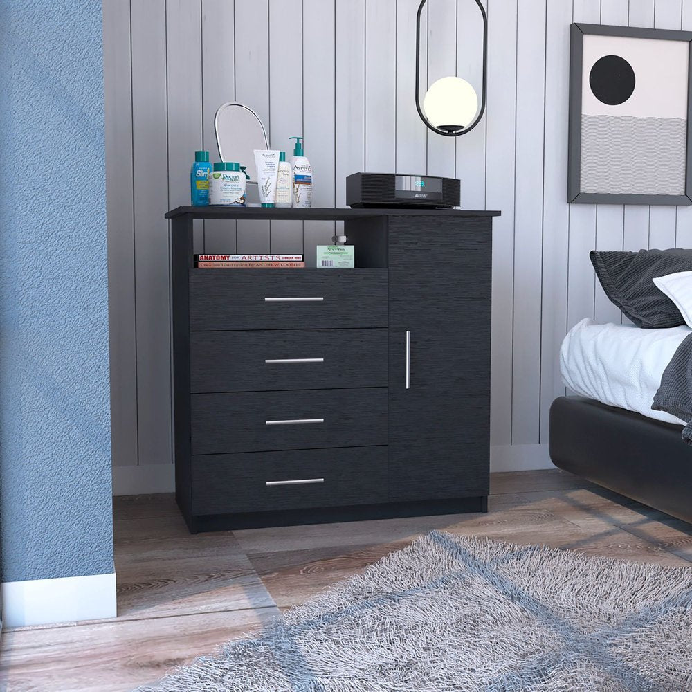 Cómoda combinada de cuatro cajones negra de 36"