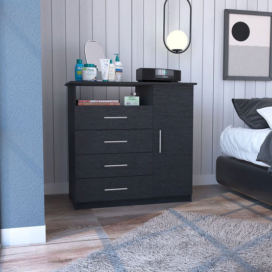 Cómoda combinada de cuatro cajones negra de 36"